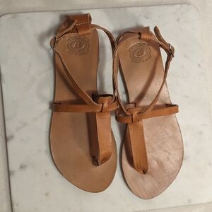 Leather T-strap Toe Thong Sandals Made in Greece Euro 37 Brand New